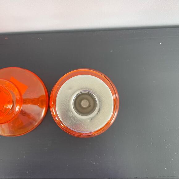 EQ3 | Bright Orange Glass Candlestick Candle Holders Funky MCM Taper Bubble 3pc - Picture 5 of 9